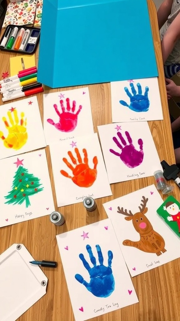 A collection of handmade Christmas cards with children